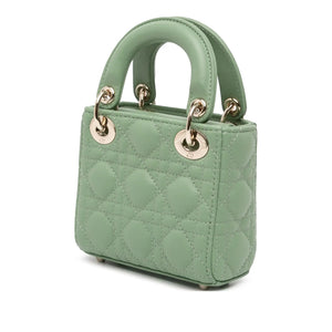 Dior Lady Dior Micro Pastel Green Cannage Lambskin Gold