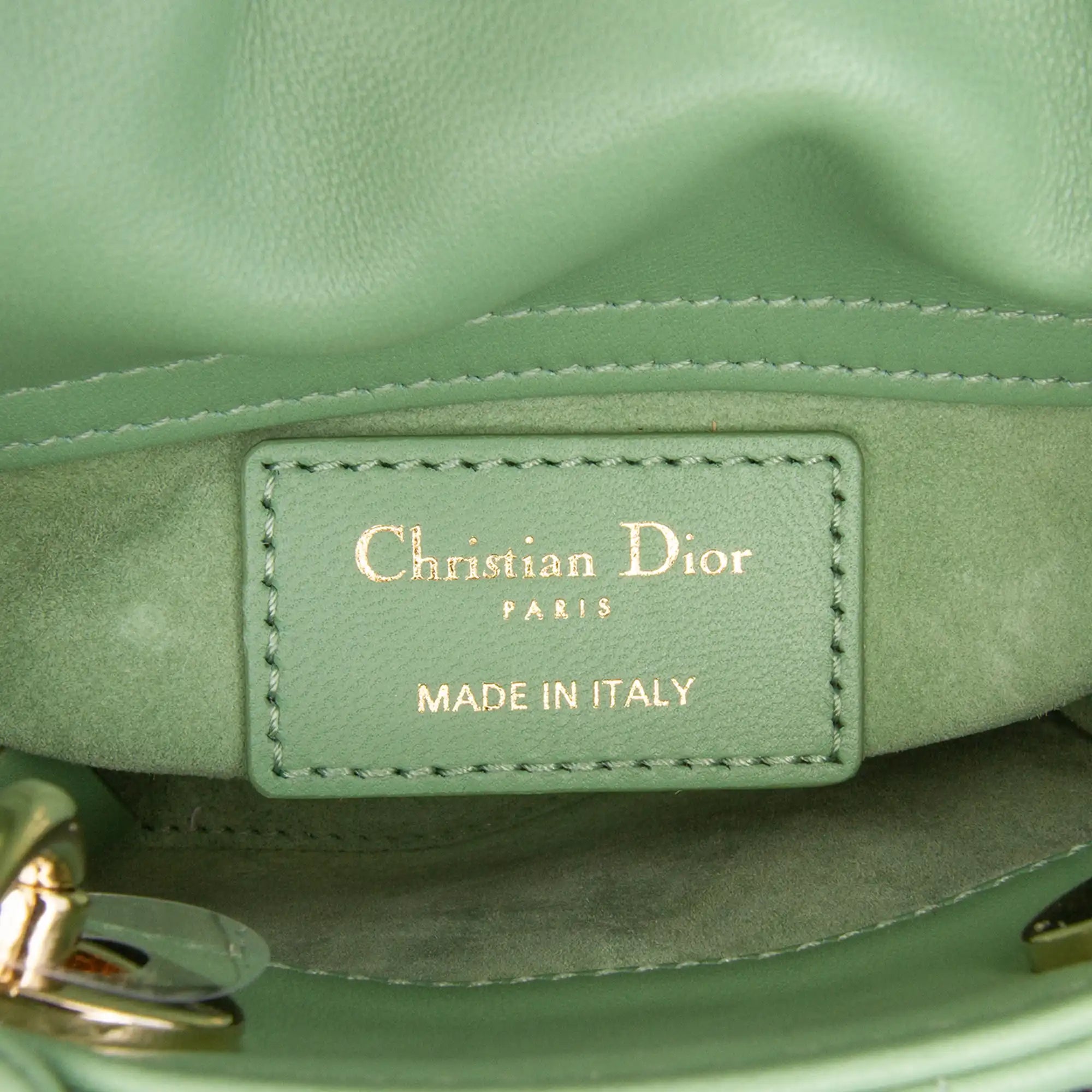 Dior Lady Dior Micro Pastel Green Cannage Lambskin Gold