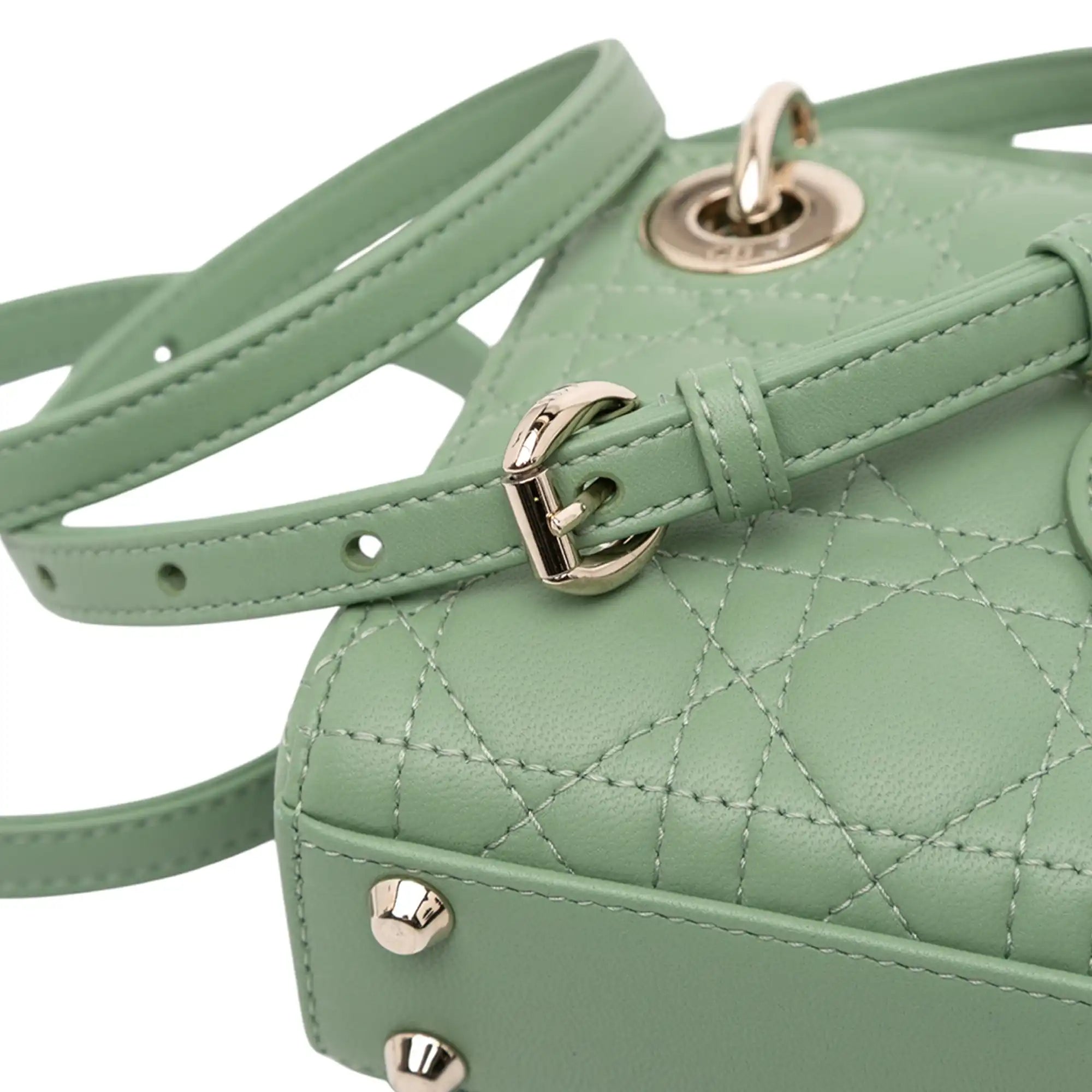 Dior Lady Dior Micro Pastel Green Cannage Lambskin Gold