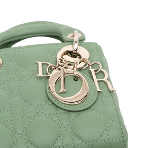 Dior Lady Dior Micro Pastel Green Cannage Lambskin Gold