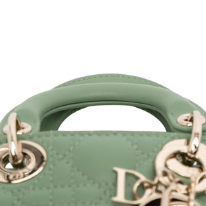 Dior Lady Dior Micro Pastel Green Cannage Lambskin Gold