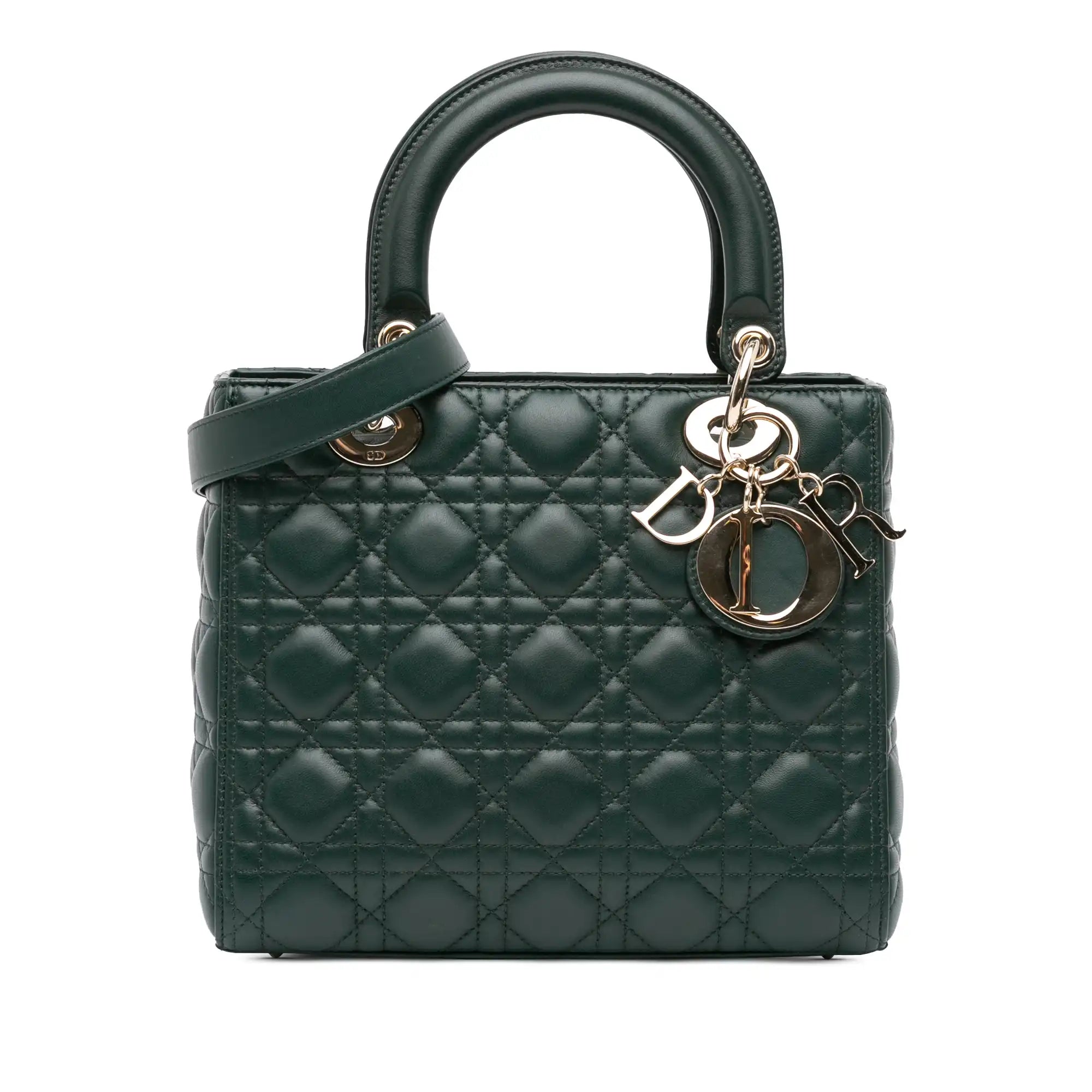 Dior Lady Dior Medium Dark Green Lambskin Gold