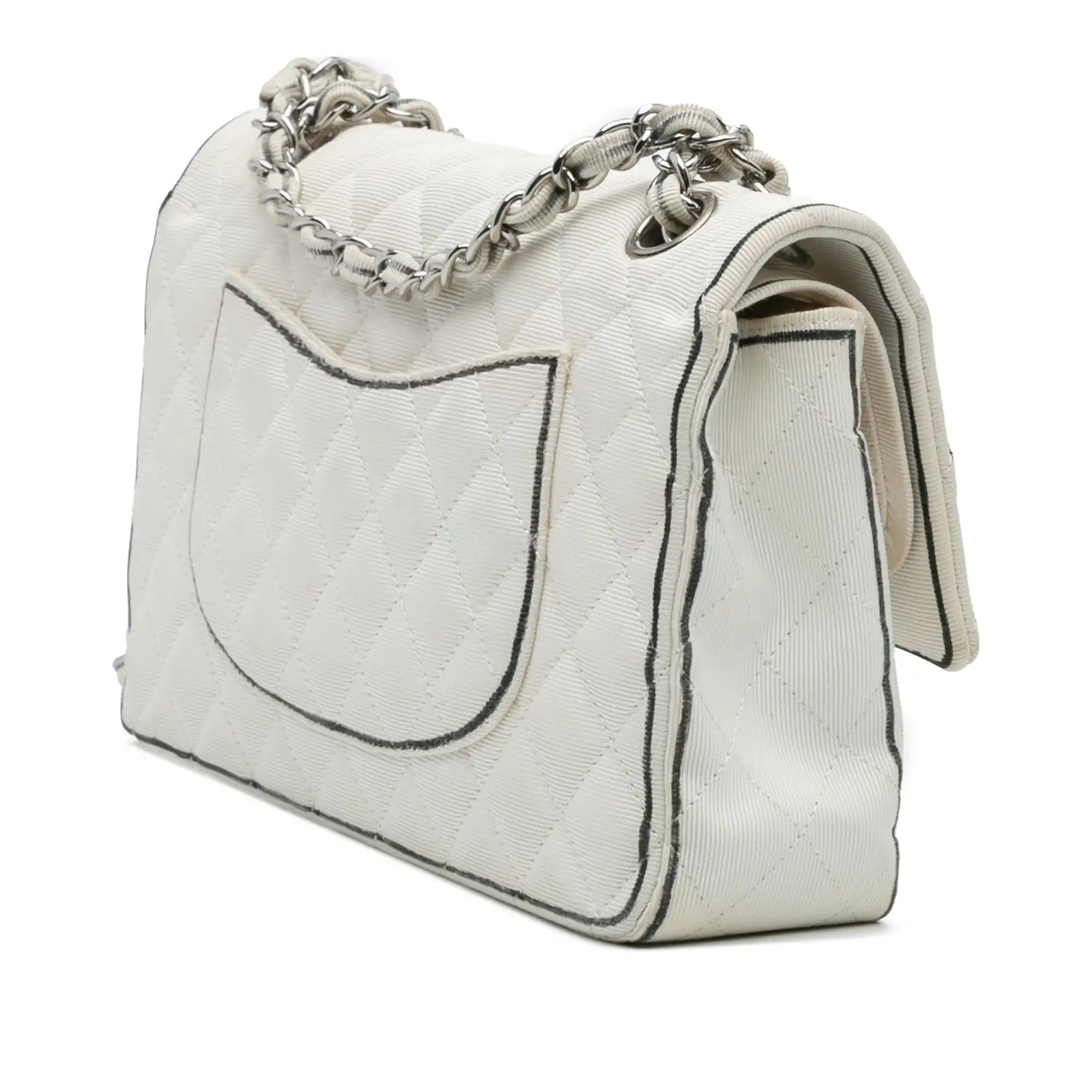Chanel Classic Double Flap Medium Nylon Printed Grosgrain Nylon Silver