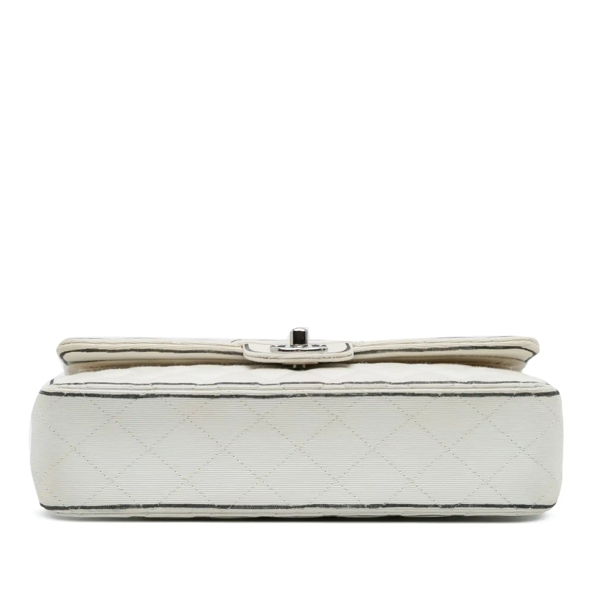 Chanel Classic Double Flap Medium Nylon Printed Grosgrain Nylon Silver