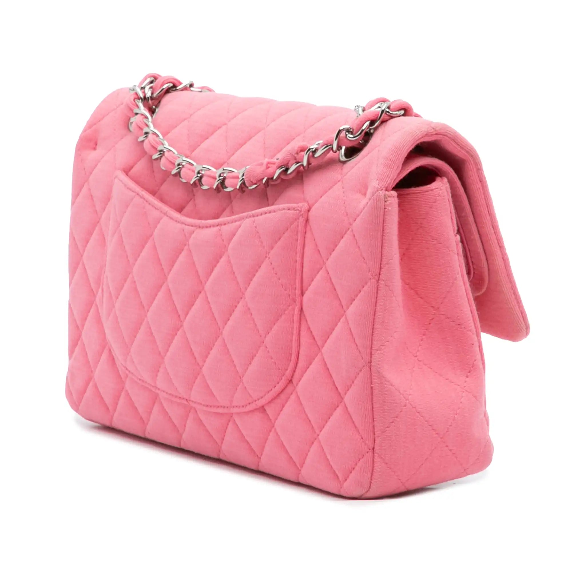Chanel Classic Double Flap Medium Pink Jersey Silver