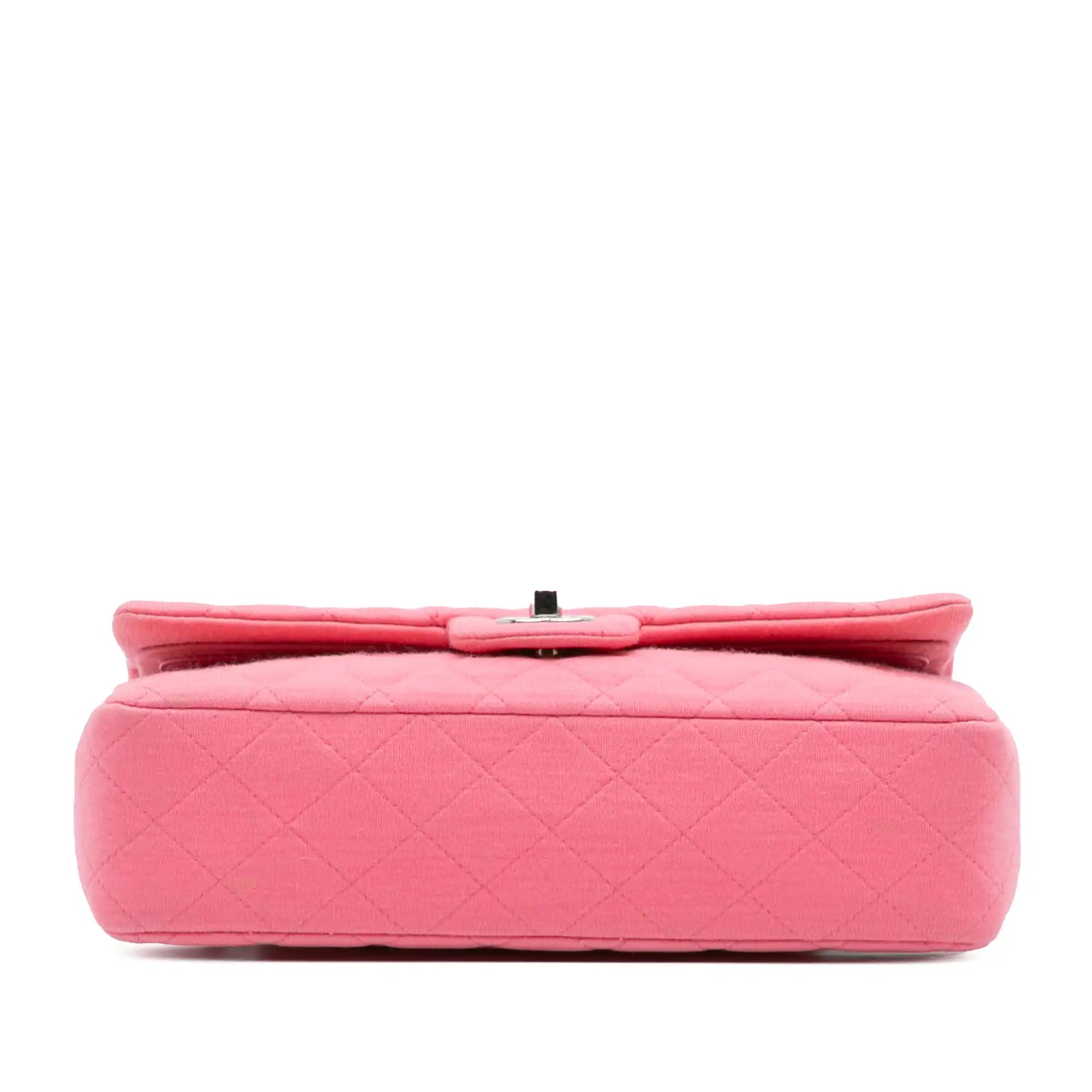 Chanel Classic Double Flap Medium Pink Jersey Silver