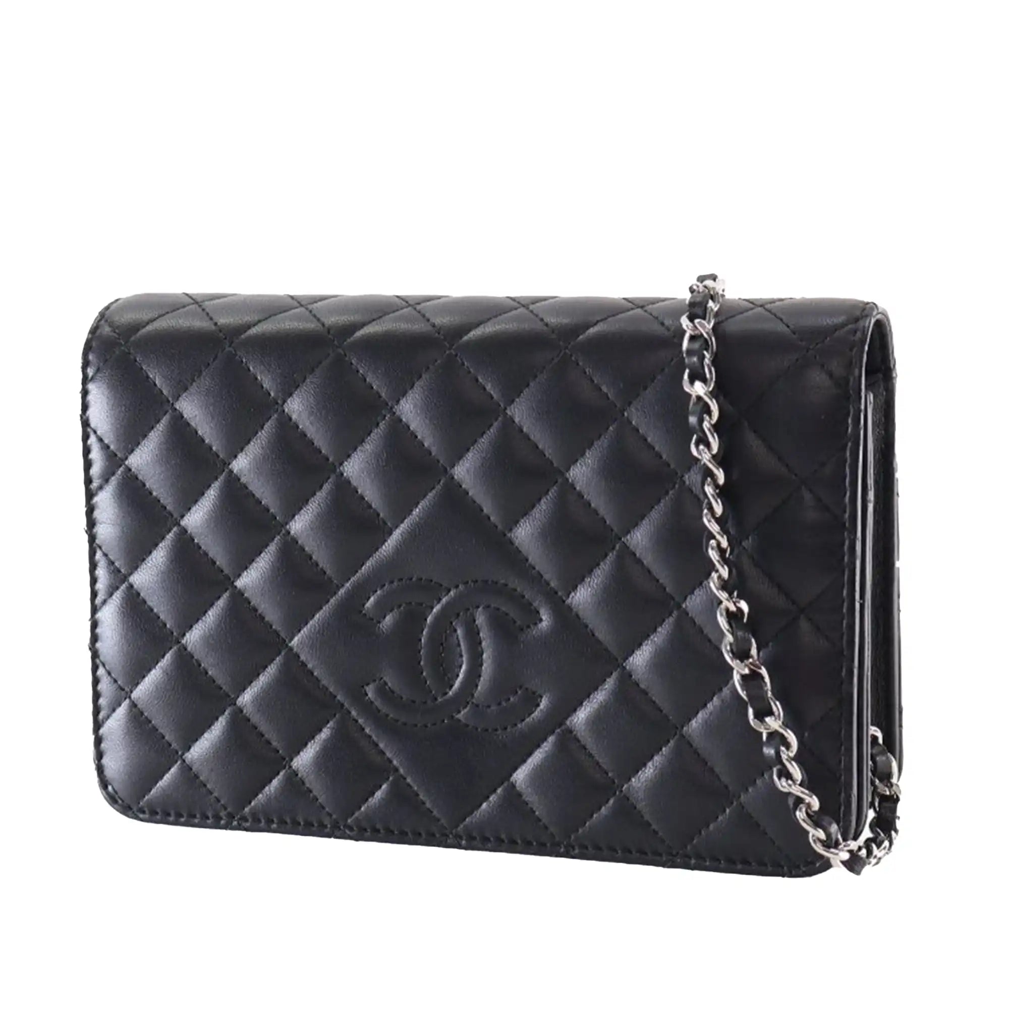 Chanel WOC Black Diamond Lambskin Silver