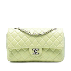 Chanel Classic Double Flap Medium Green Lambskin Silver