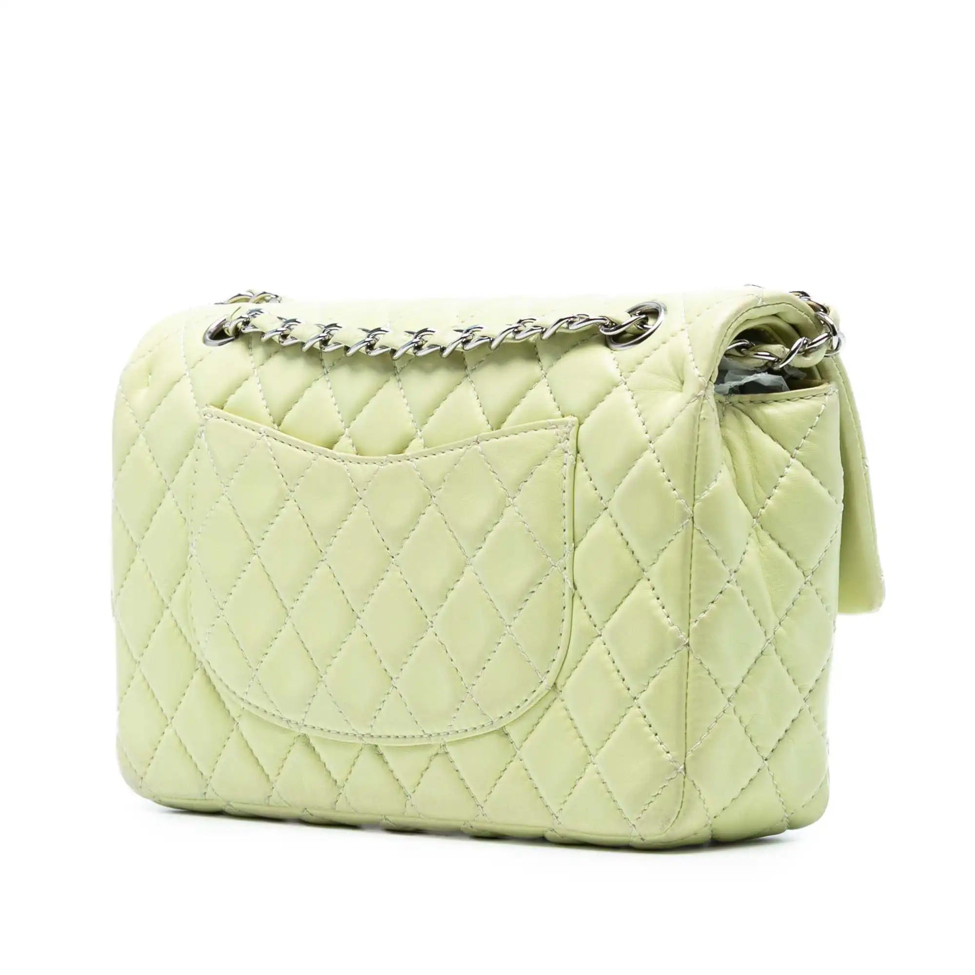 Chanel Classic Double Flap Medium Green Lambskin Silver