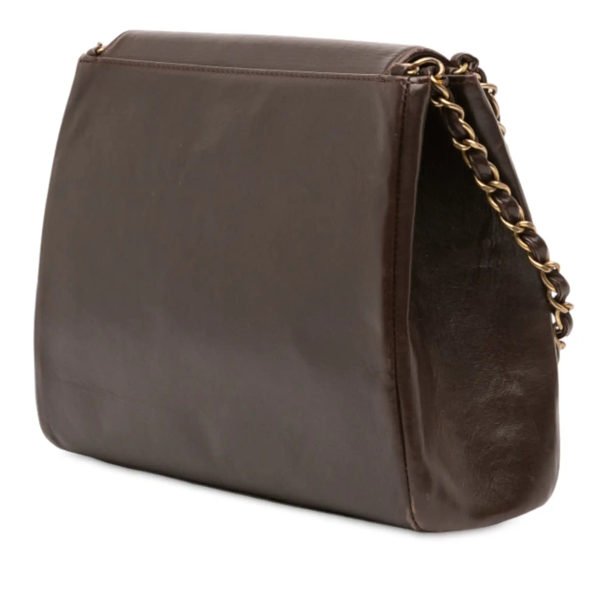 Chanel CC Chain Shoulder Bag Brown Lambskin Gold
