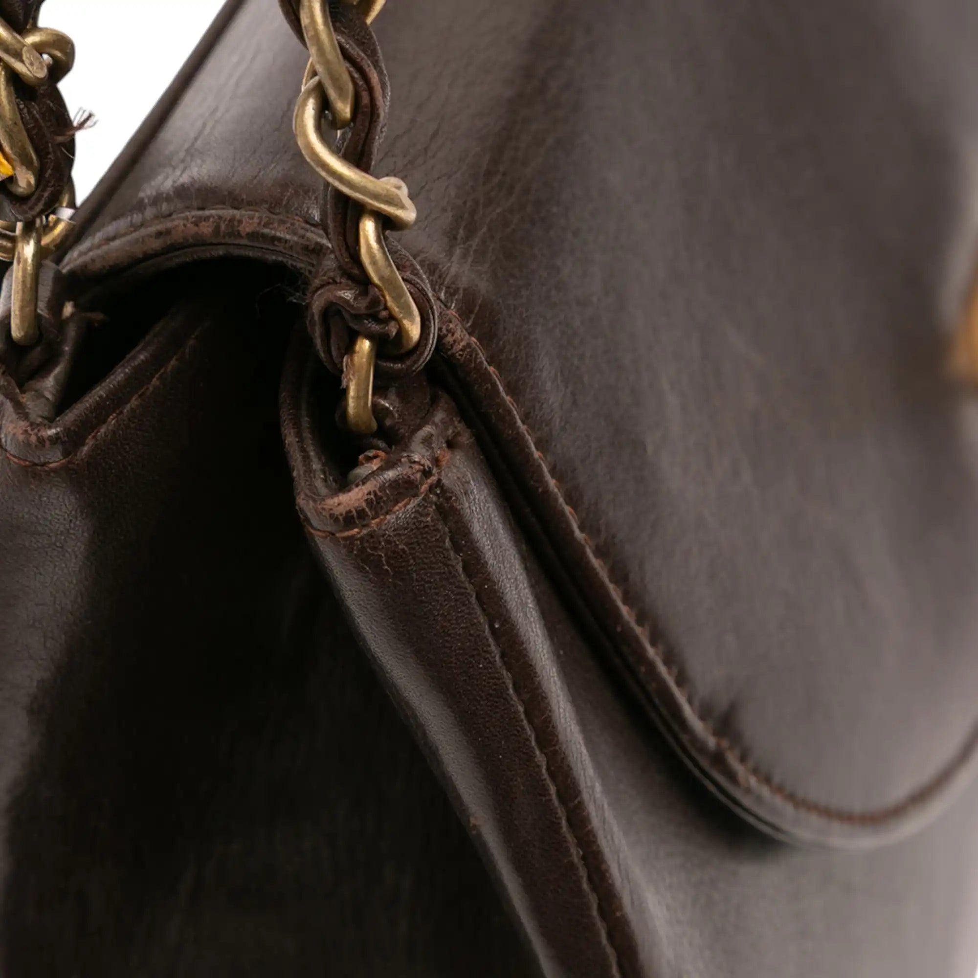 Chanel CC Chain Shoulder Bag Brown Lambskin Gold