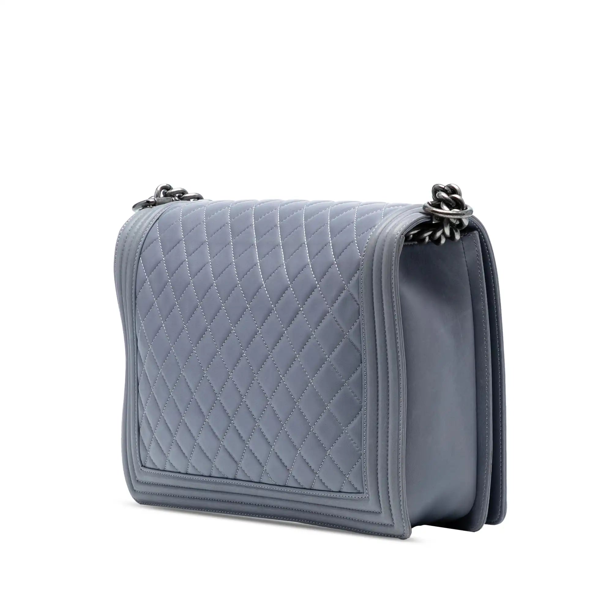 Chanel Boy Flap Large Grey Lambskin Ruthenium