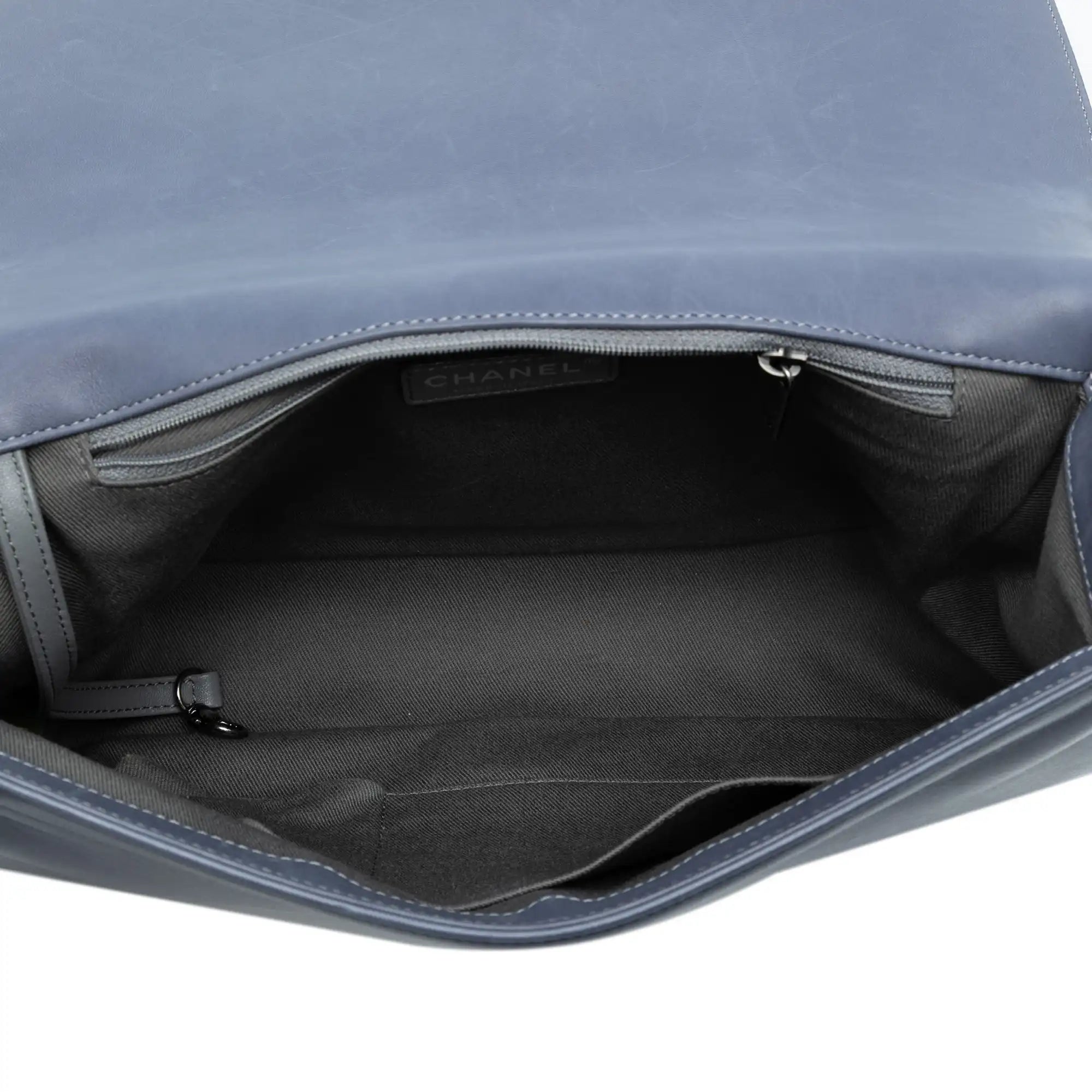 Chanel Boy Flap Large Grey Lambskin Ruthenium