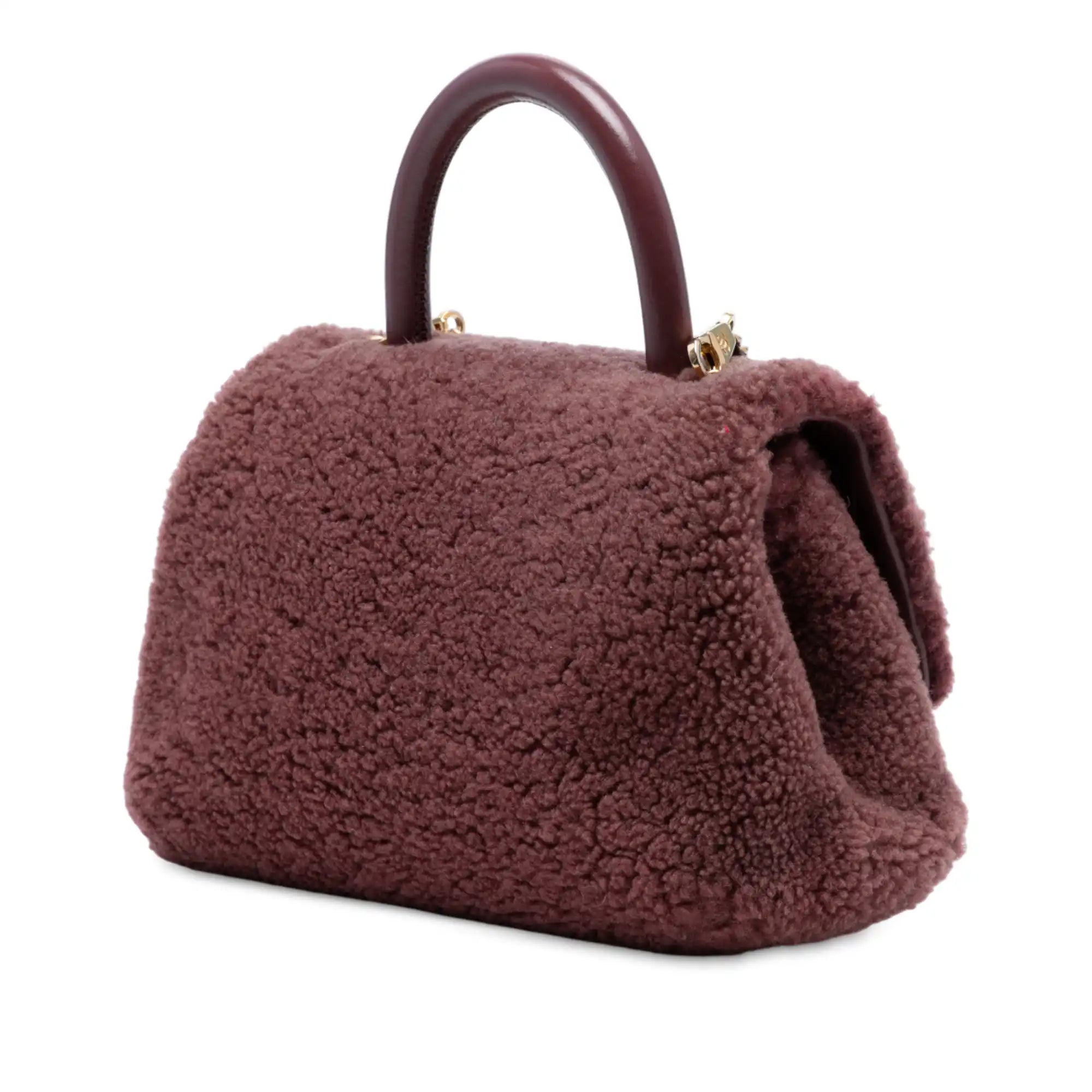 Chanel Coco Top Handle Small Burgundy Shearling Gold