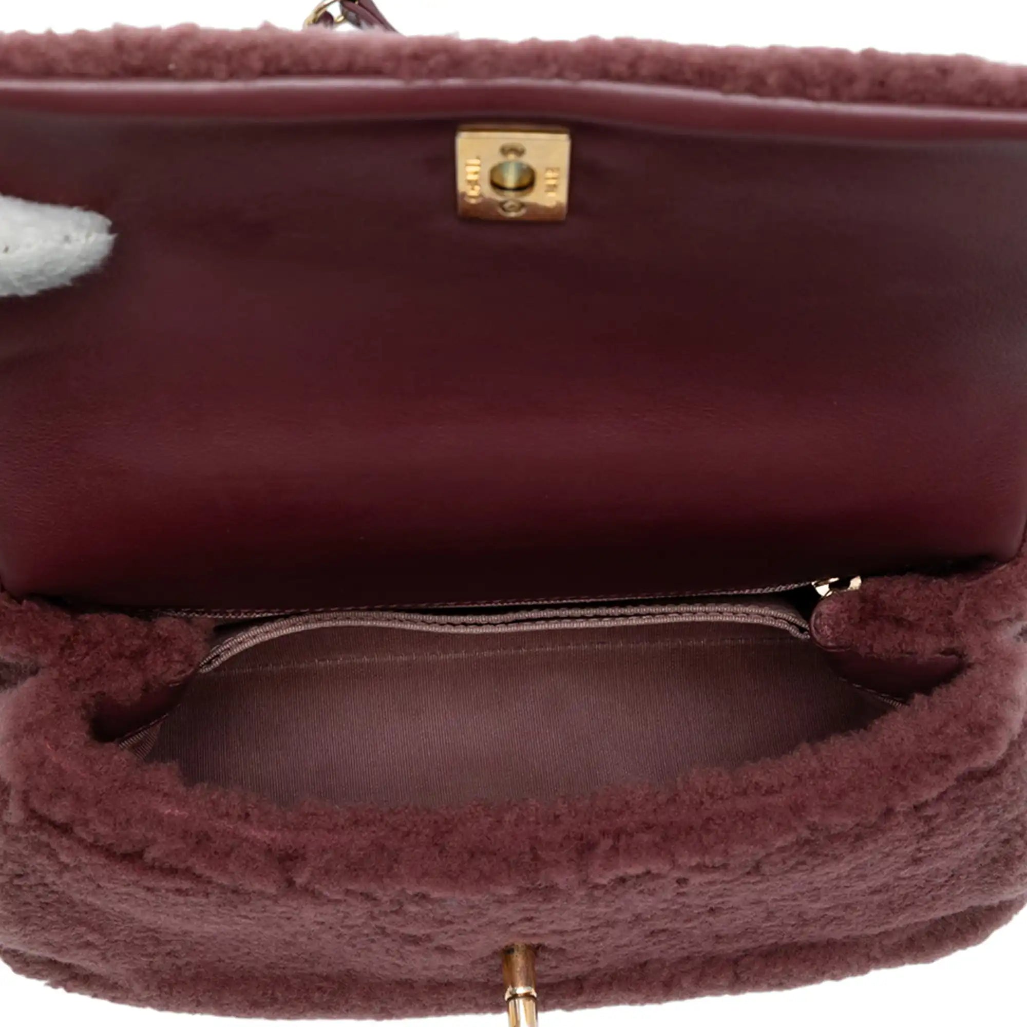 Chanel Coco Top Handle Small Burgundy Shearling Gold