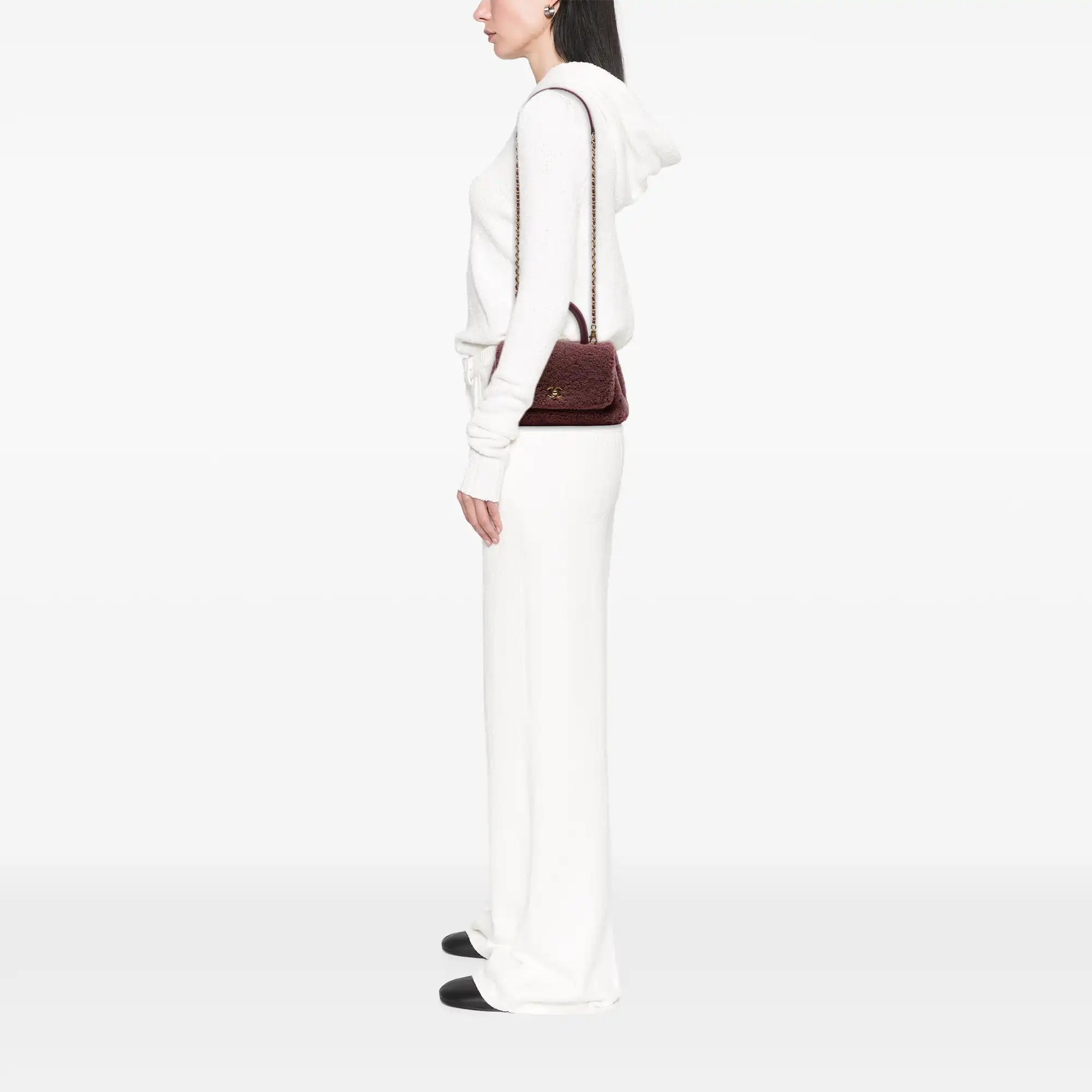 Chanel Coco Top Handle Small Burgundy Shearling Gold