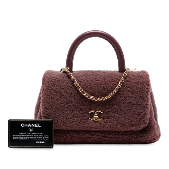 Chanel Coco Top Handle Small Burgundy Shearling Gold