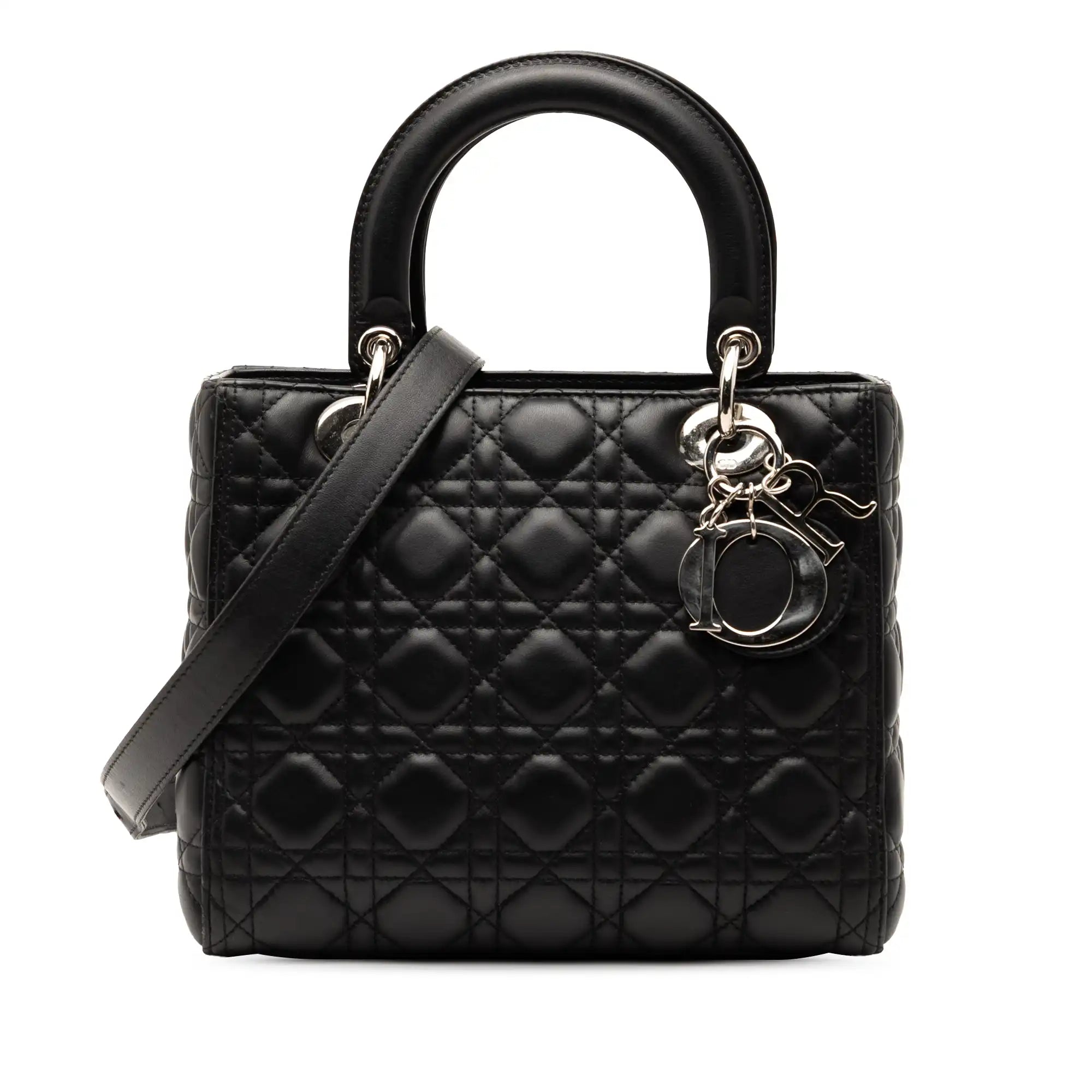 Dior Lady Dior Medium Black Lambskin Silver