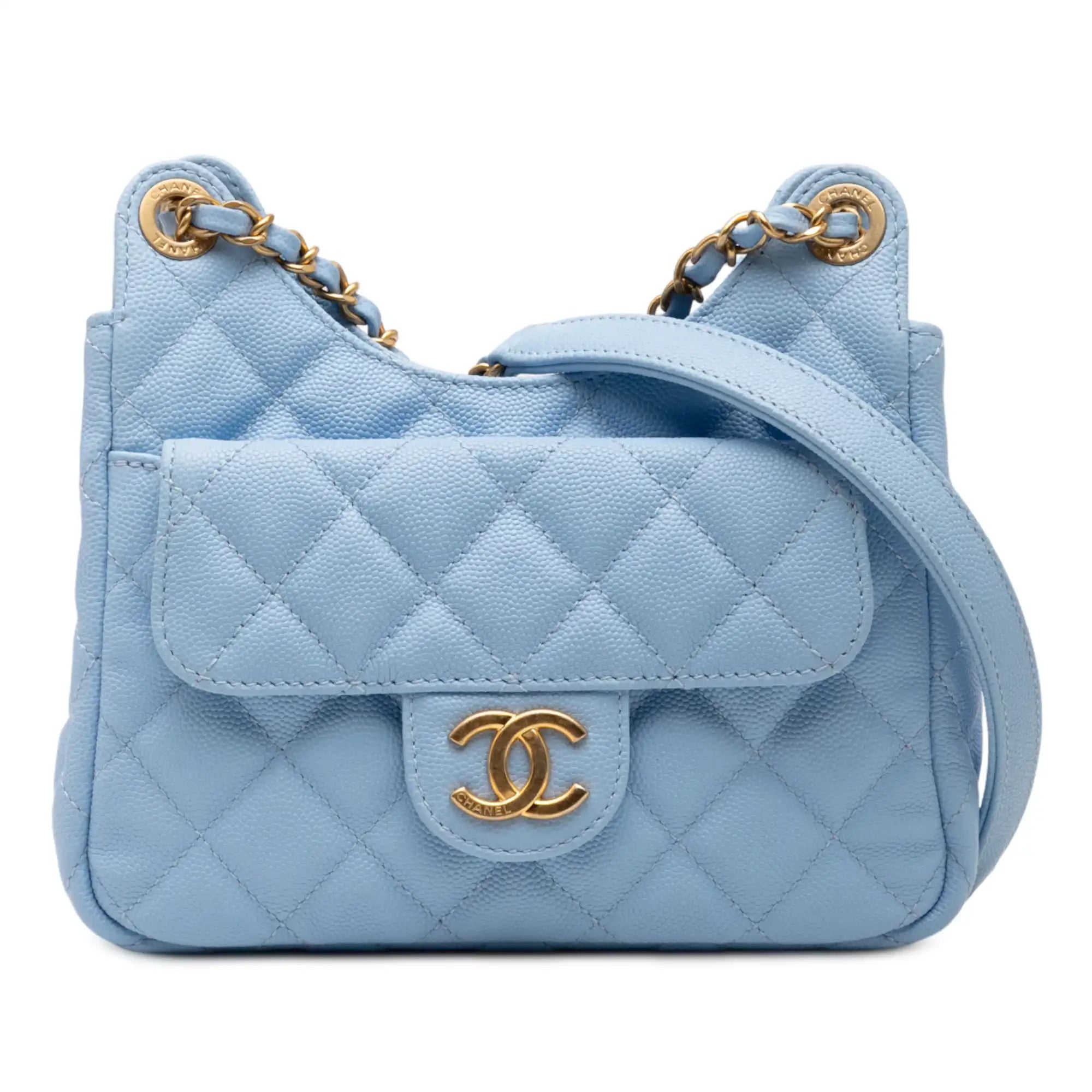 Chanel Wavy CC Hobo Small Blue Caviar Gold