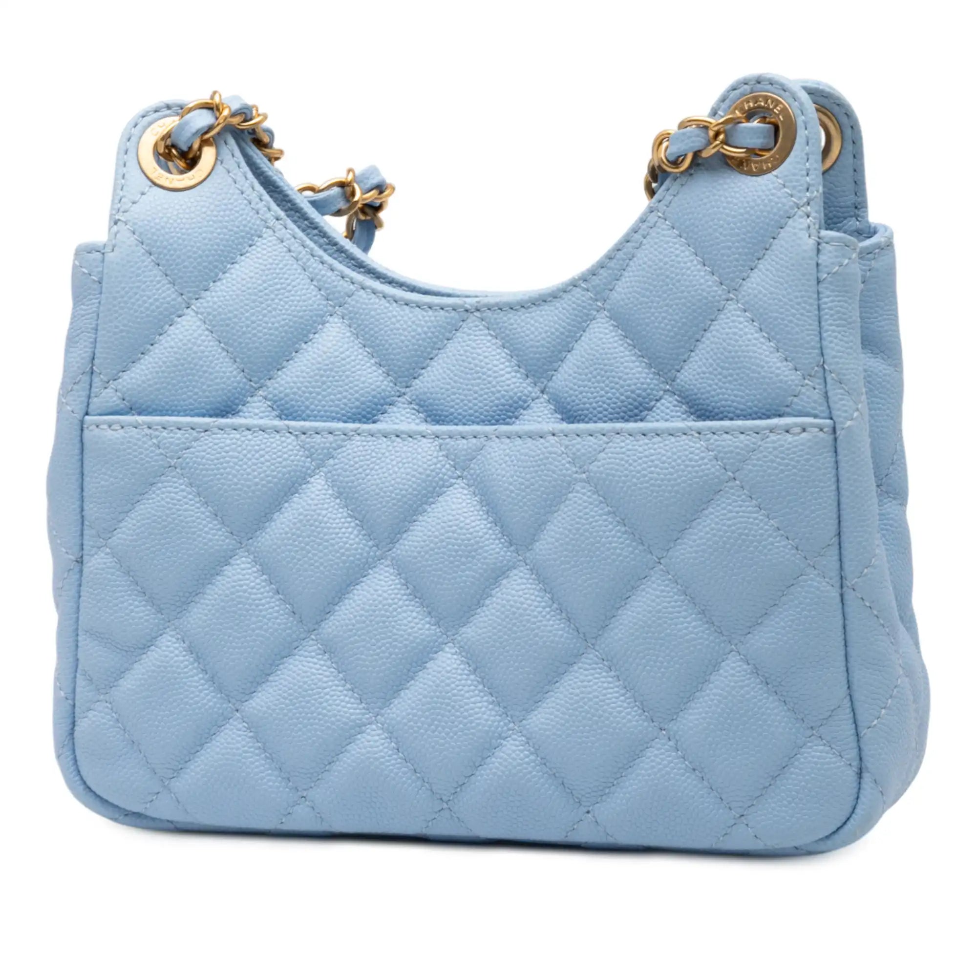 Chanel Wavy CC Hobo Small Blue Caviar Gold