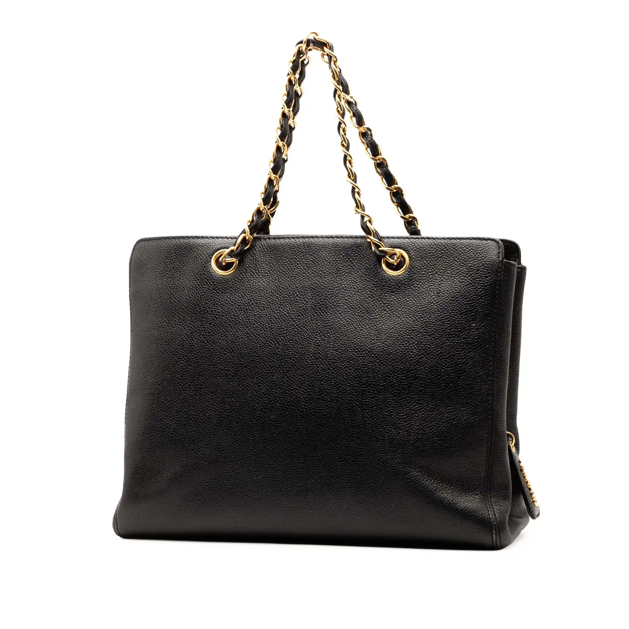 Chanel Logo Chain Tote Black Caviar