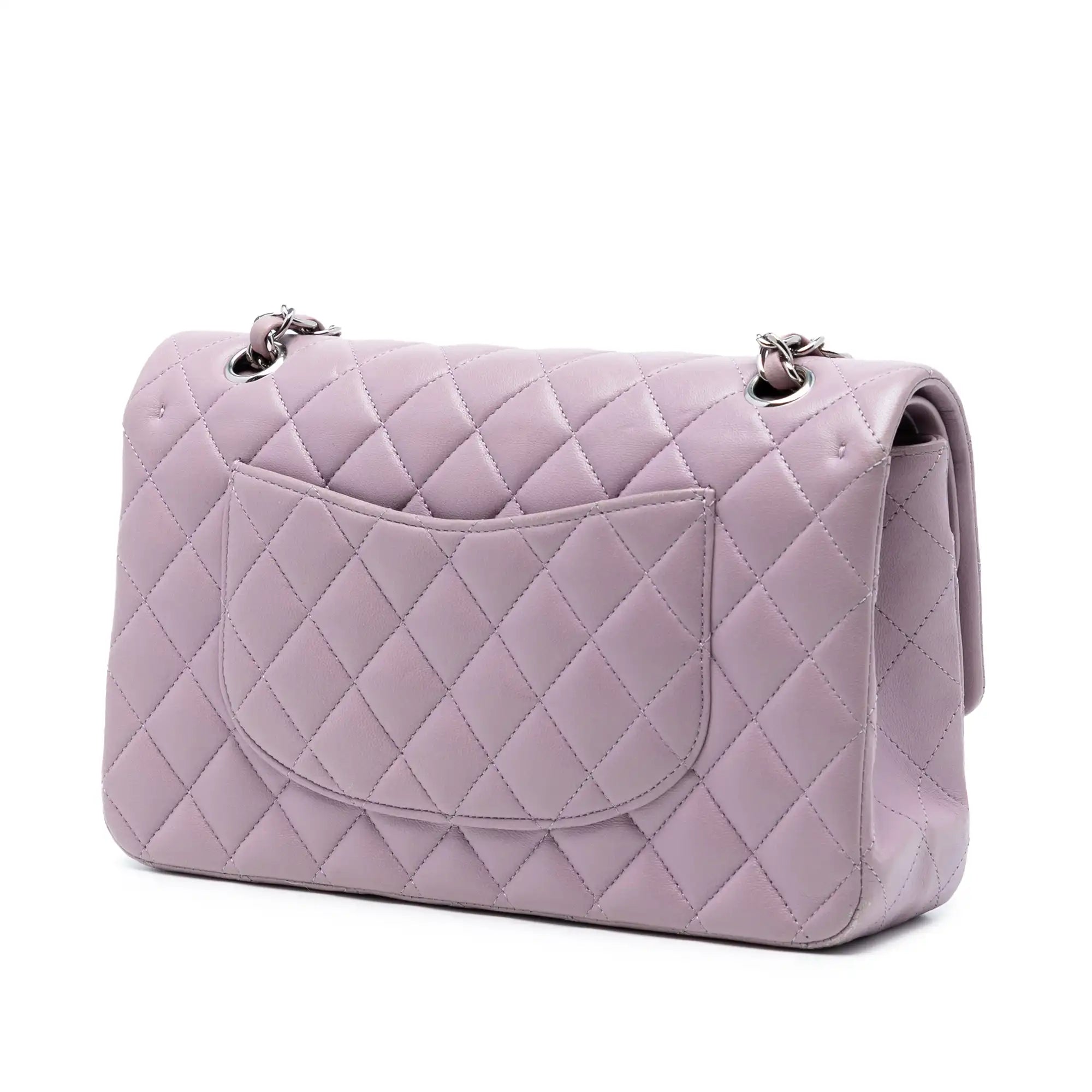 Chanel Classic Double Flap Medium Purple Lambskin Silver