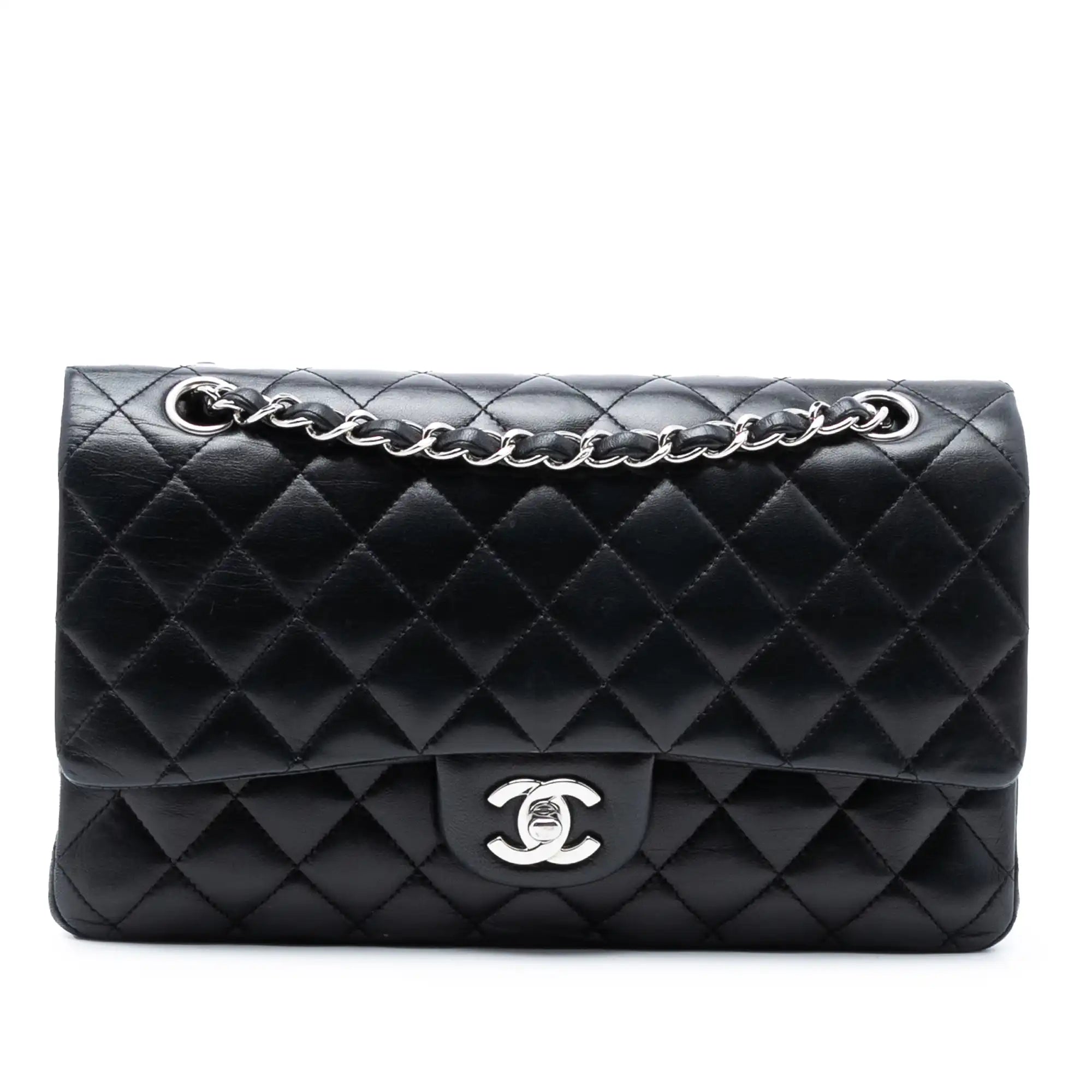 Chanel Classic Double Flap Medium Black Lambskin Silver