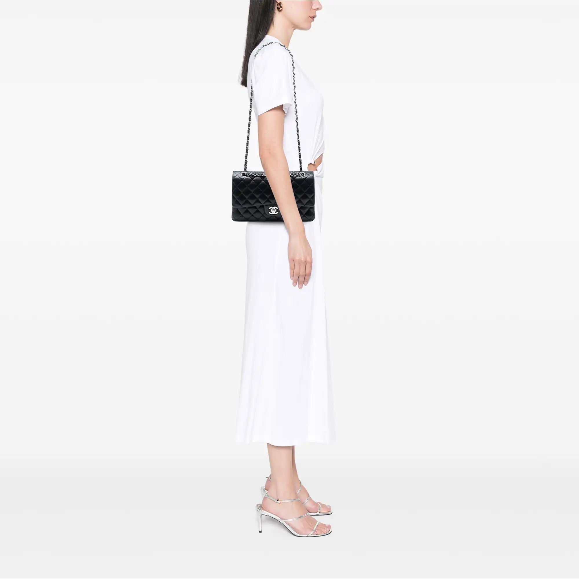 Chanel Classic Double Flap Medium Black Lambskin Silver