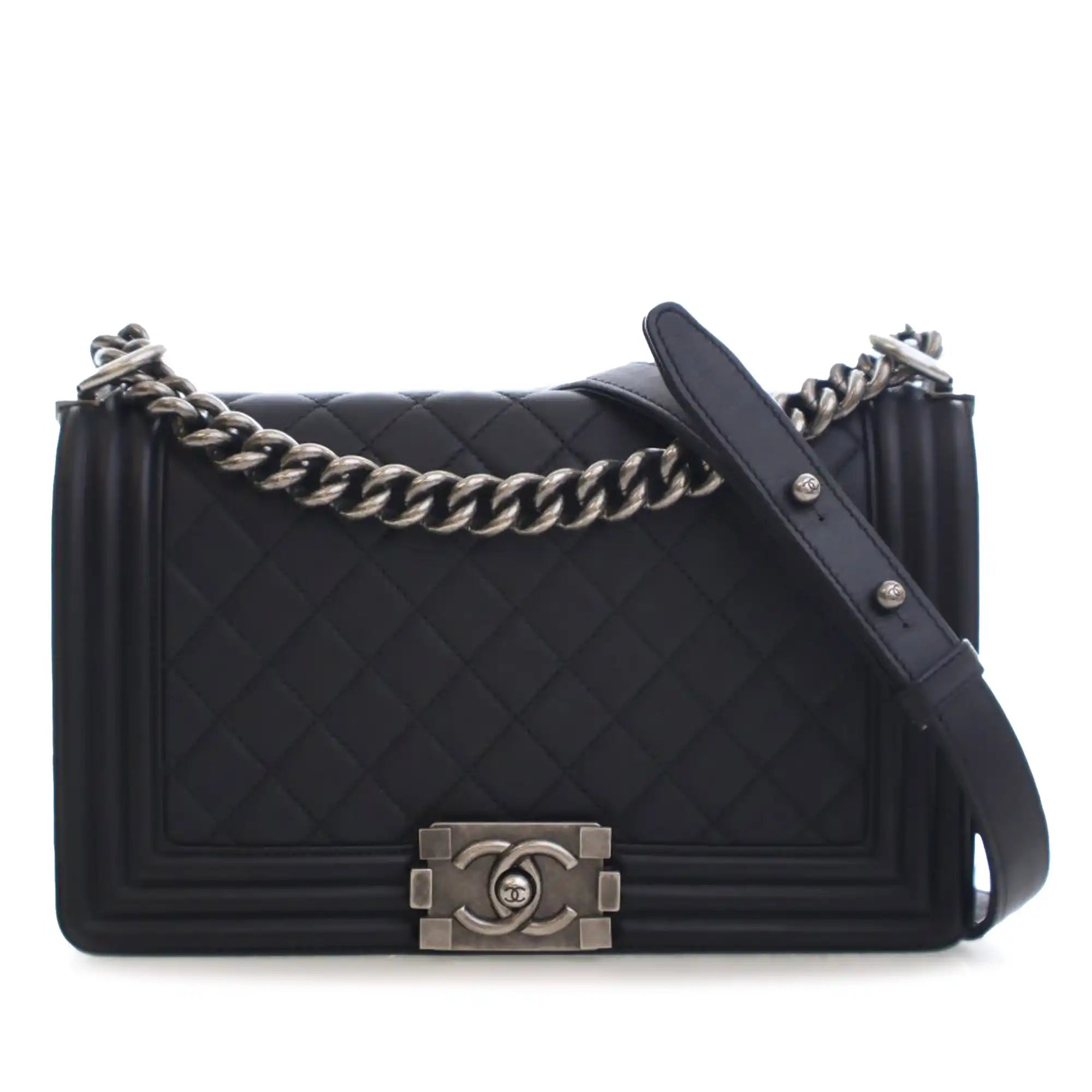 Chanel Boy Bag Old Medium Black Lambskin Ruthenium