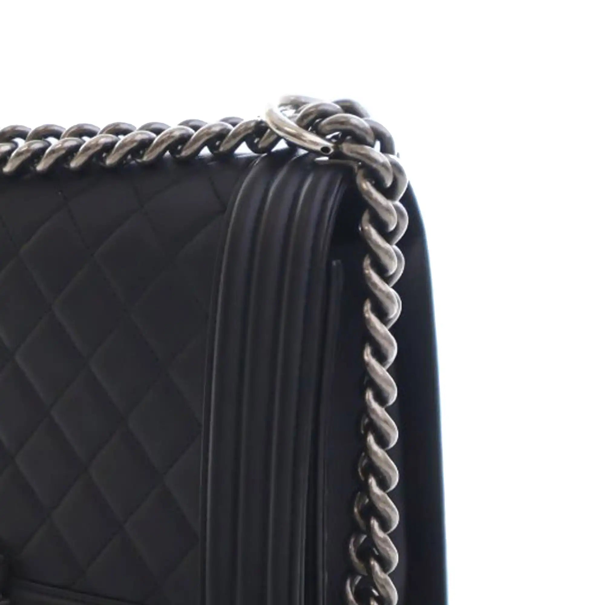 Chanel Boy Bag Old Medium Black Lambskin Ruthenium