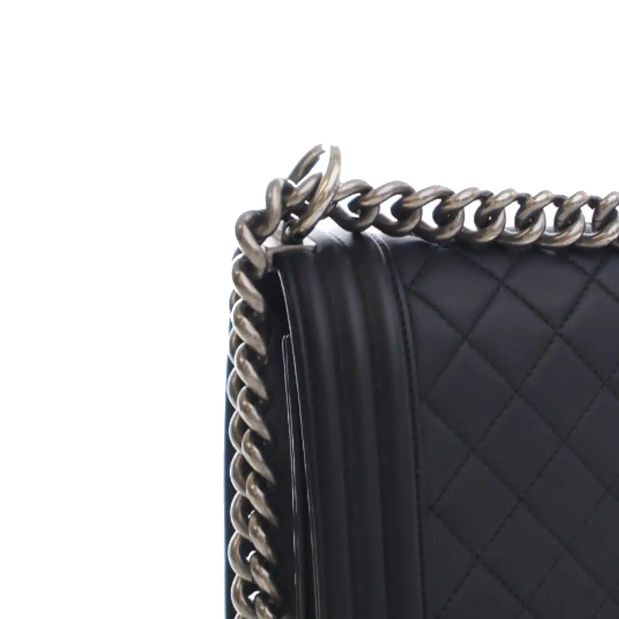 Chanel Boy Bag Old Medium Black Lambskin Ruthenium