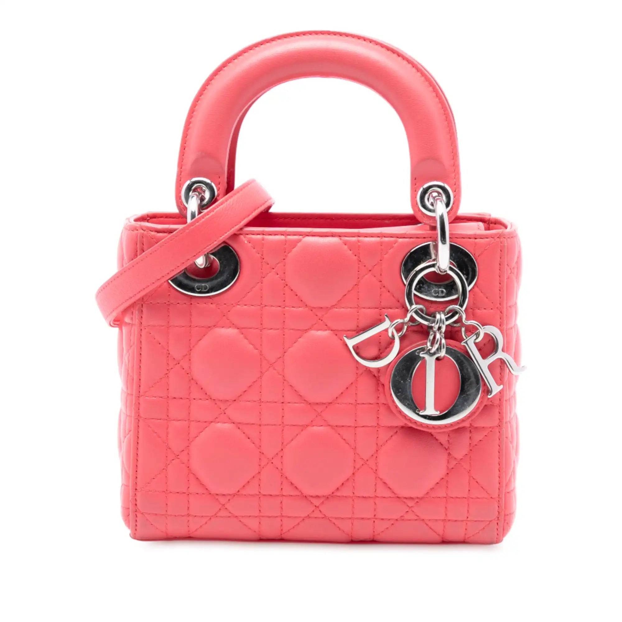 Dior Lady Dior Mini Pink Cannage Lambskin Silver