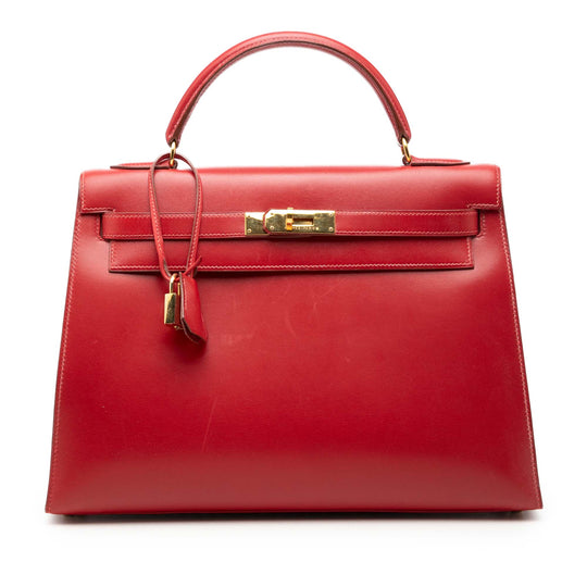 Hermès Kelly Sellier 32 Red Rouge Vif Box Calf Gold