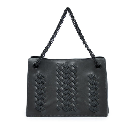 Bottega Veneta Embroidered Intrecciato Chain Handbag Grey Nappa Leather