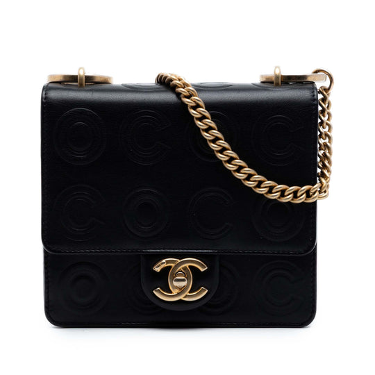 Chanel Coco Embossed Flap Mini Square Black Calfskin