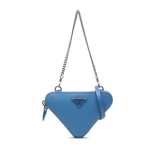 Prada Double Triangle Mini Blue Saffiano Leather