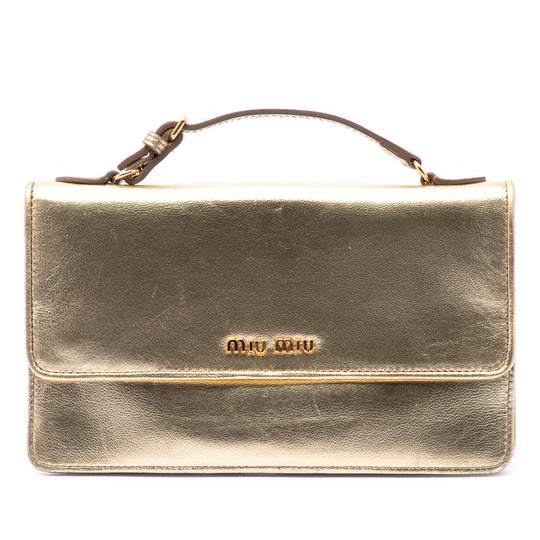 Miu Miu Top Handle Wallet Bag Gold Calfskin