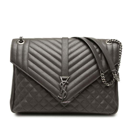 Saint Laurent Monogram College Large Gray Sheepskin Leather