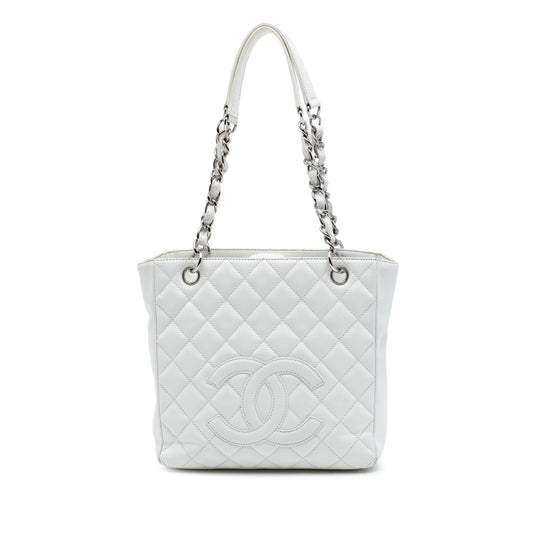 Chanel Petite Shopping Tote White Caviar