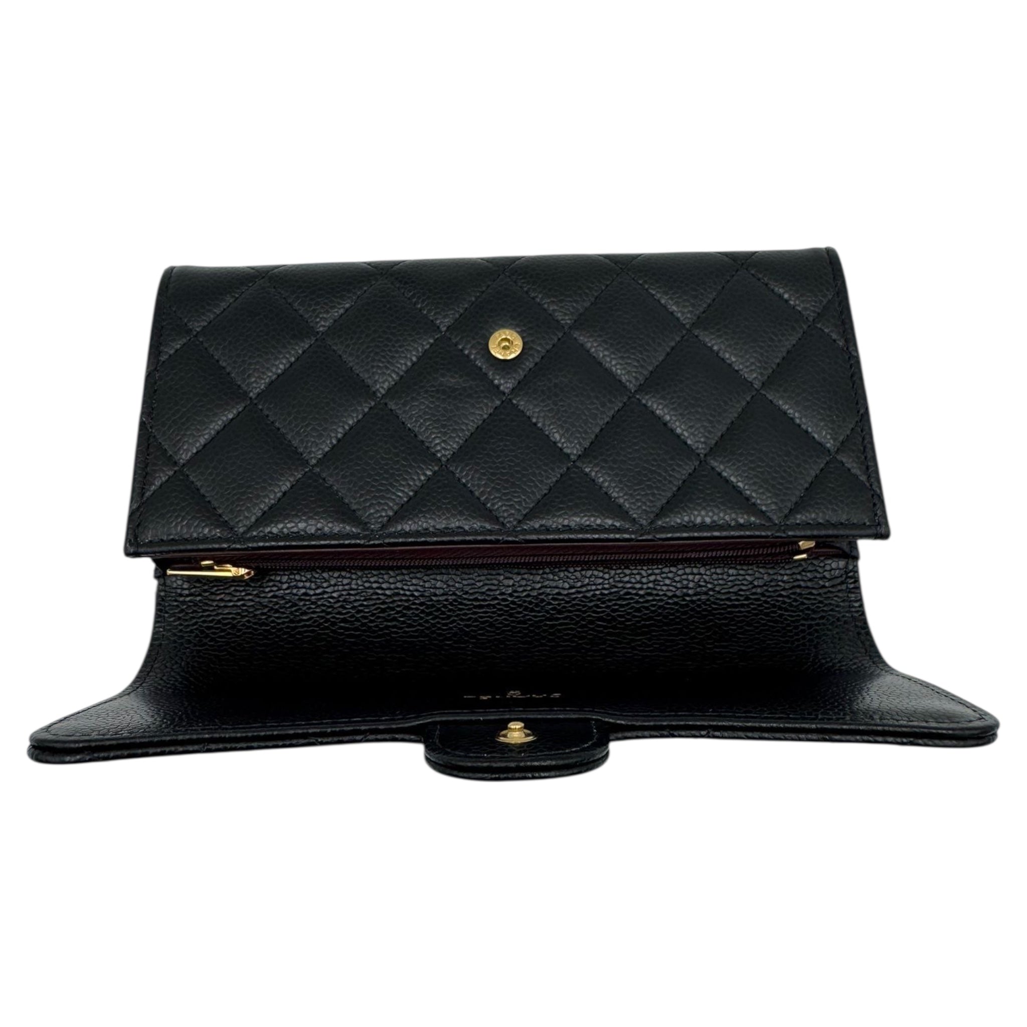 Chanel Classic Long Flap Wallet Black Caviar Gold