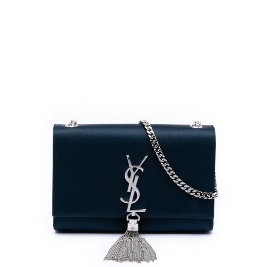 Saint Laurent Monogram Kate Small Blue Satin