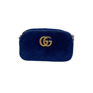 Gucci GG Marmont Crossbody Bag Blue Quilted Velvet