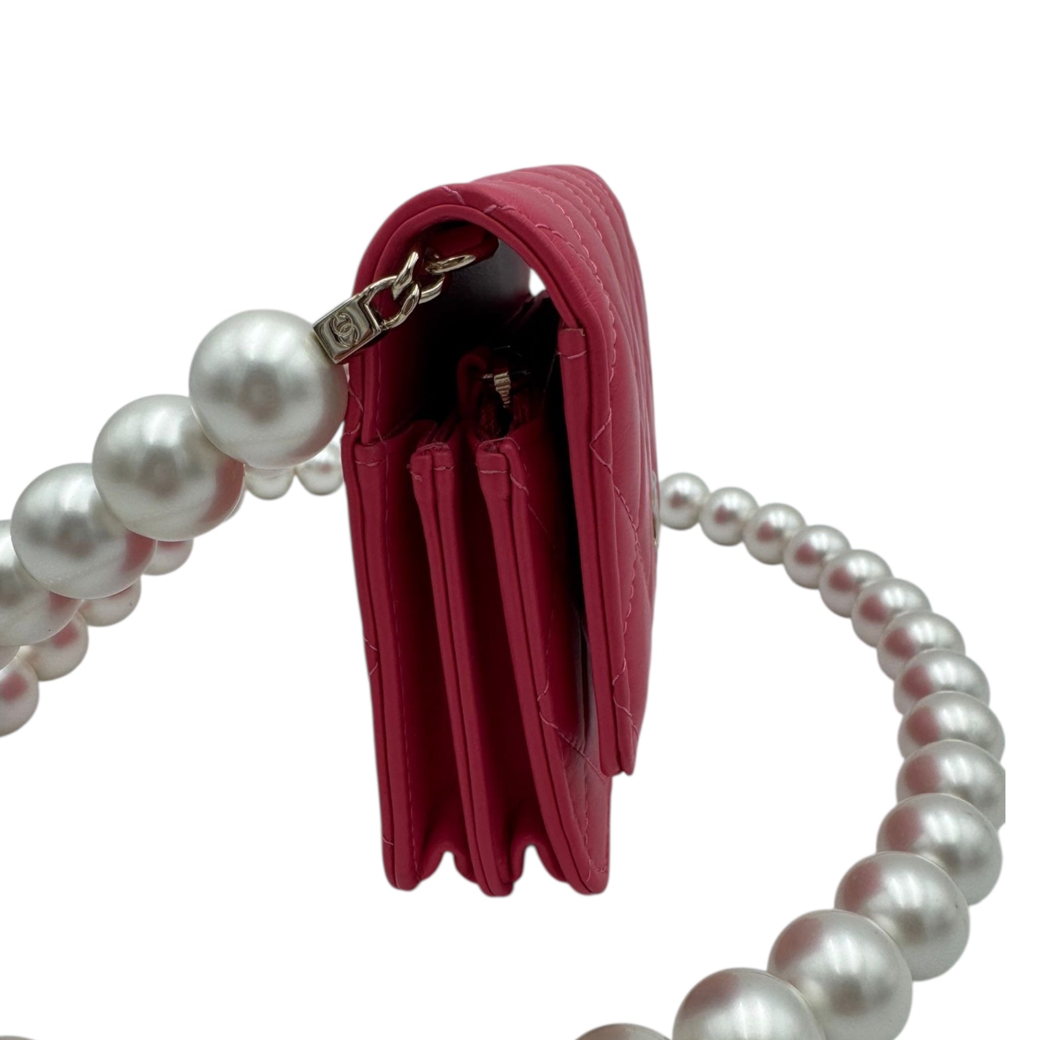 Chanel WoC Mini Pink Lambskin Silver Pearl Strap