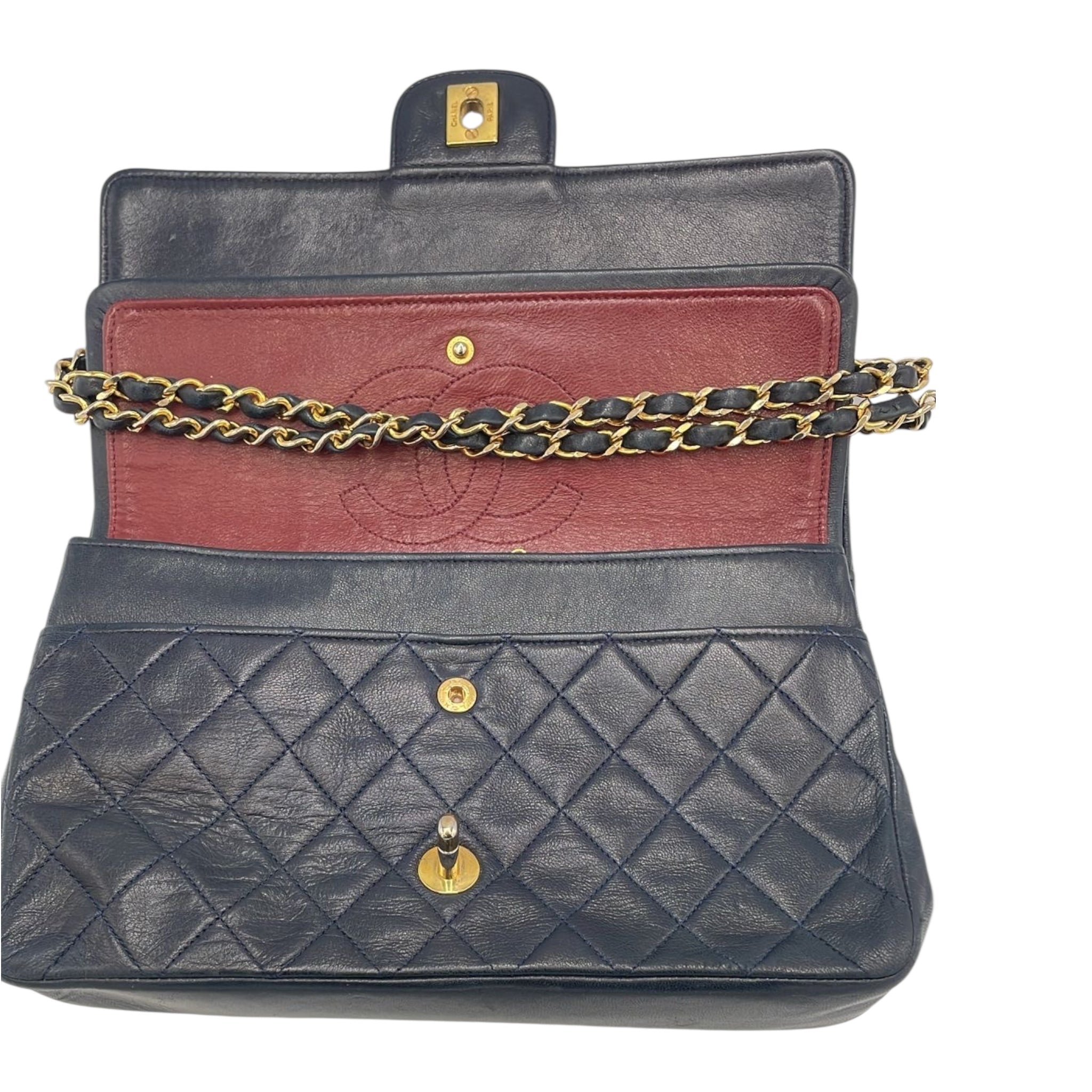 Chanel Classic Double Flap Small Blue Lambskin Gold