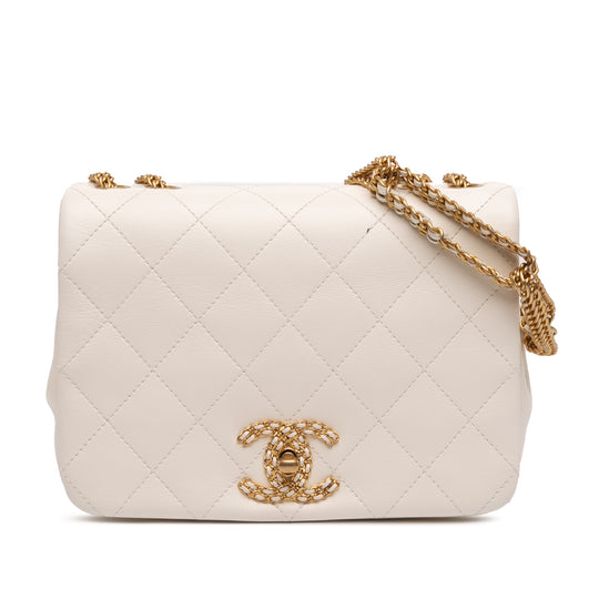 Chanel On And On Chain Flap Small White Quilted Lambskin