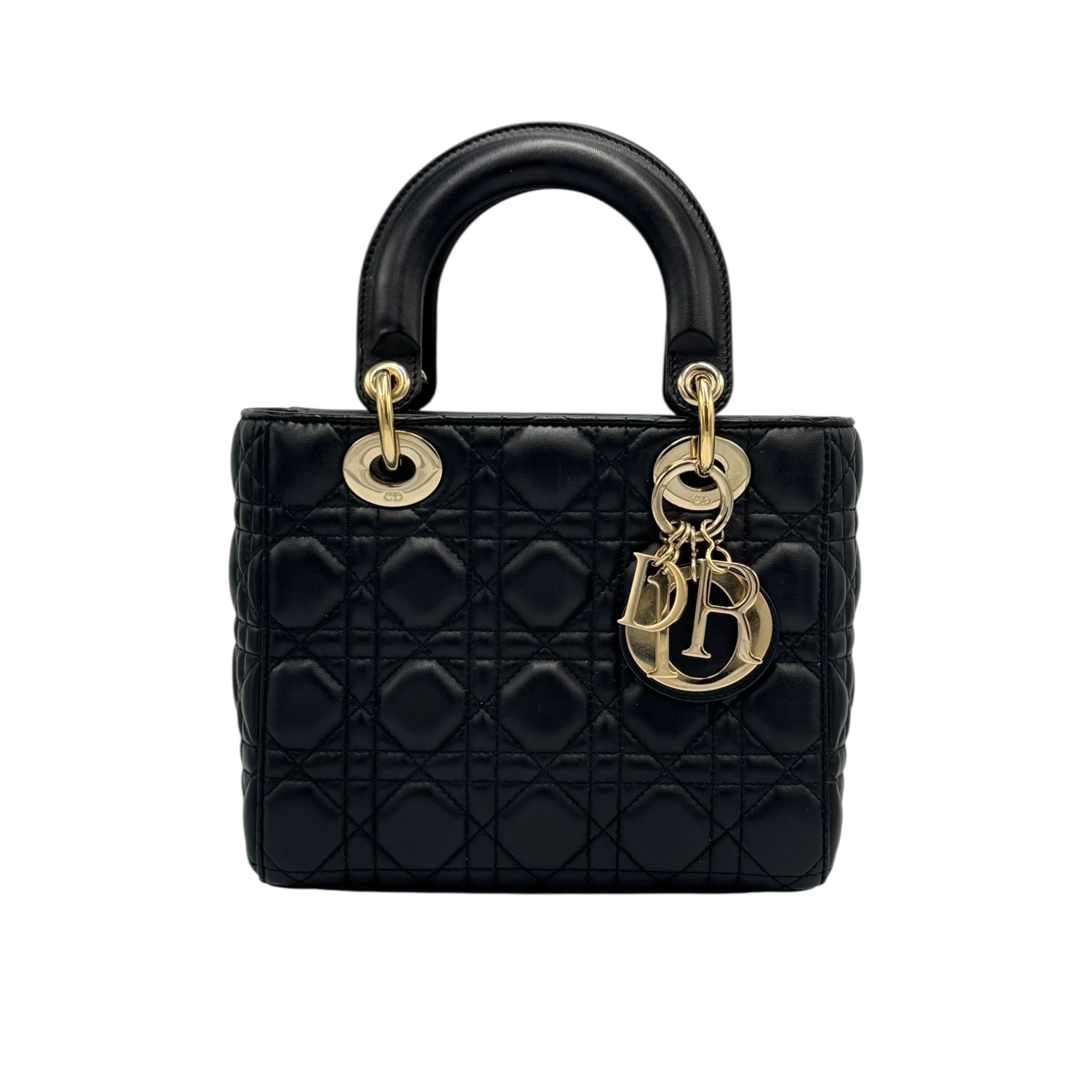 Dior Lady Dior Medium Black Lambskin Gold