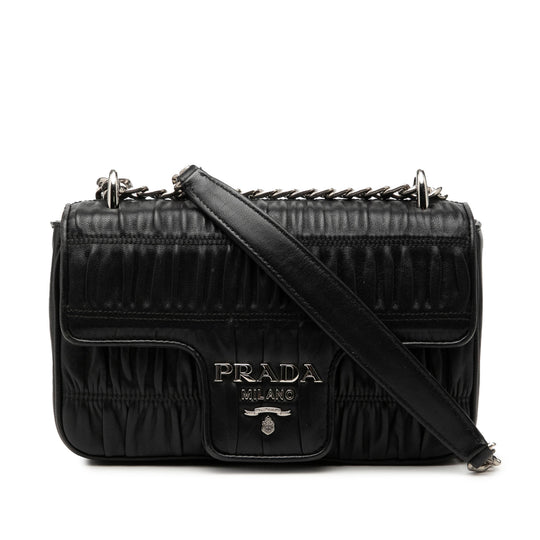 Prada Gaufre Chain Flap Black Nappa Leather
