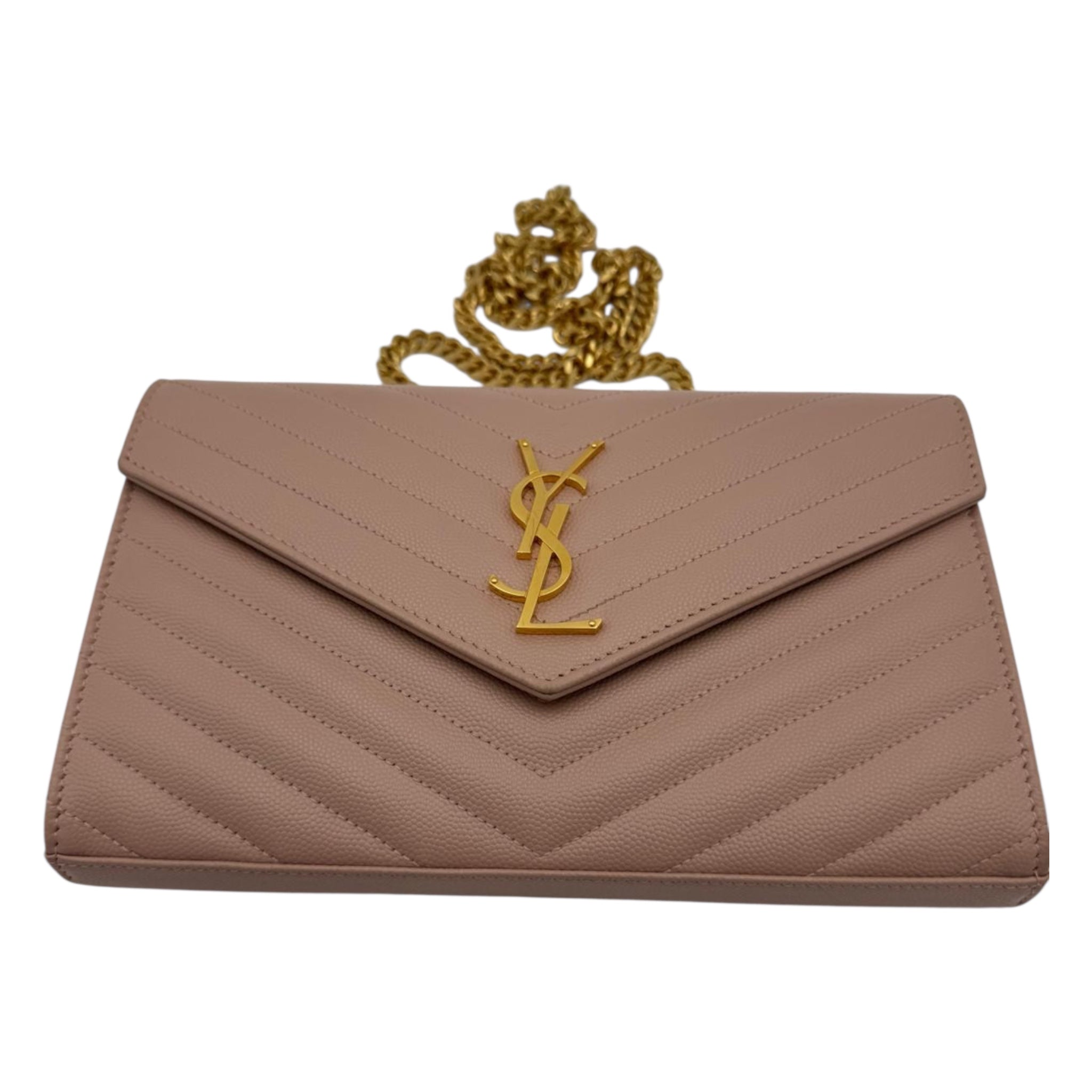 Yves Saint Laurent Cassandre Chain Wallet Light Pink