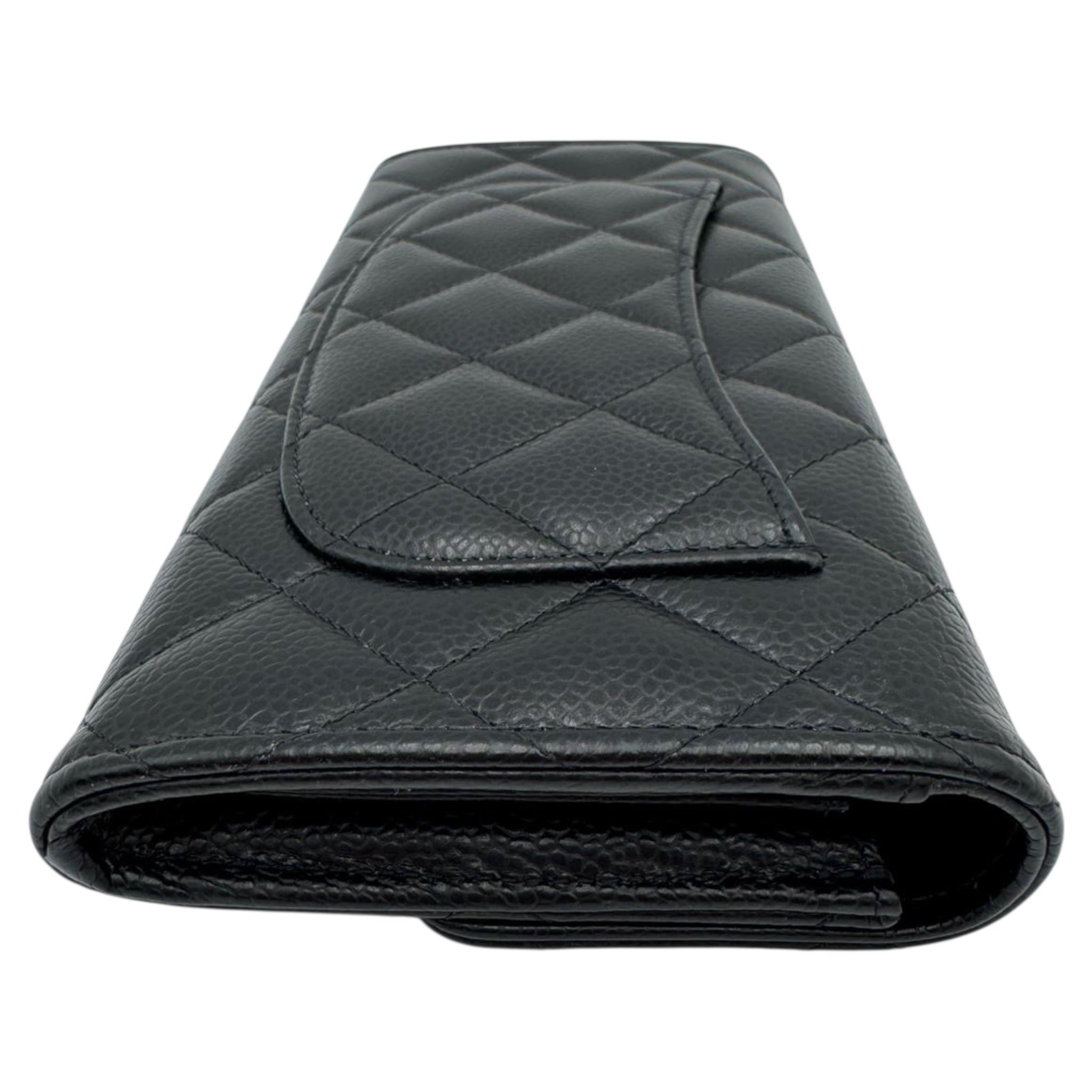 Chanel Classic Long Flap Wallet Black Caviar Gold
