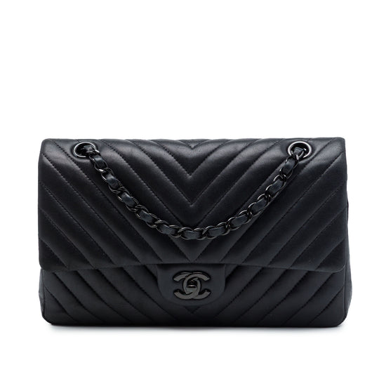 Chanel Classic Double Flap Medium Black Chevron Lambskin So Black